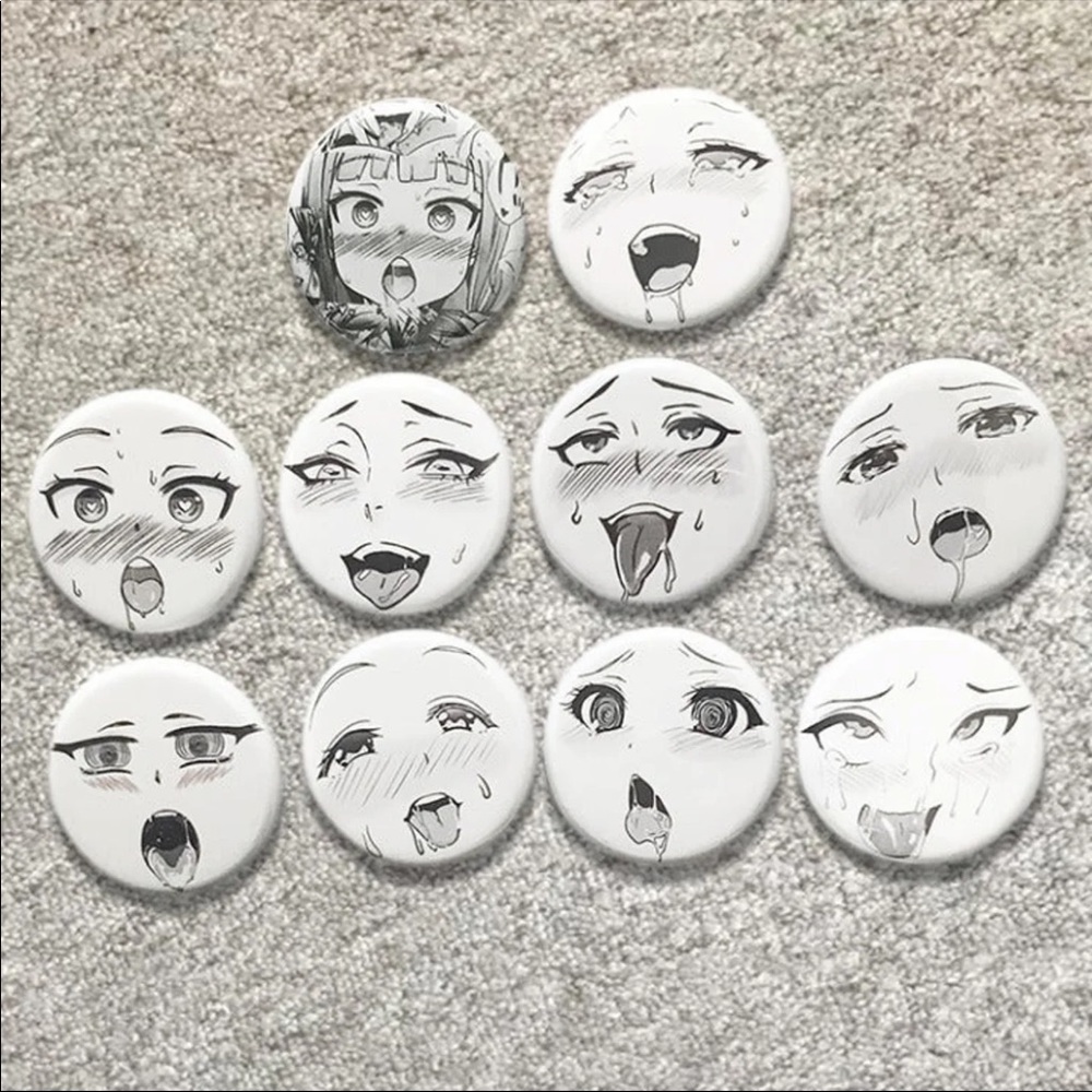 Japanese Ahegao Facial Anime Pinback Button Set of 10